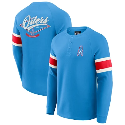 T-shirt Henley à manches longues raglan bleu clair pour homme de la collection Darius Rucker par Fanatics des Houston Oilers Gridiron Classics