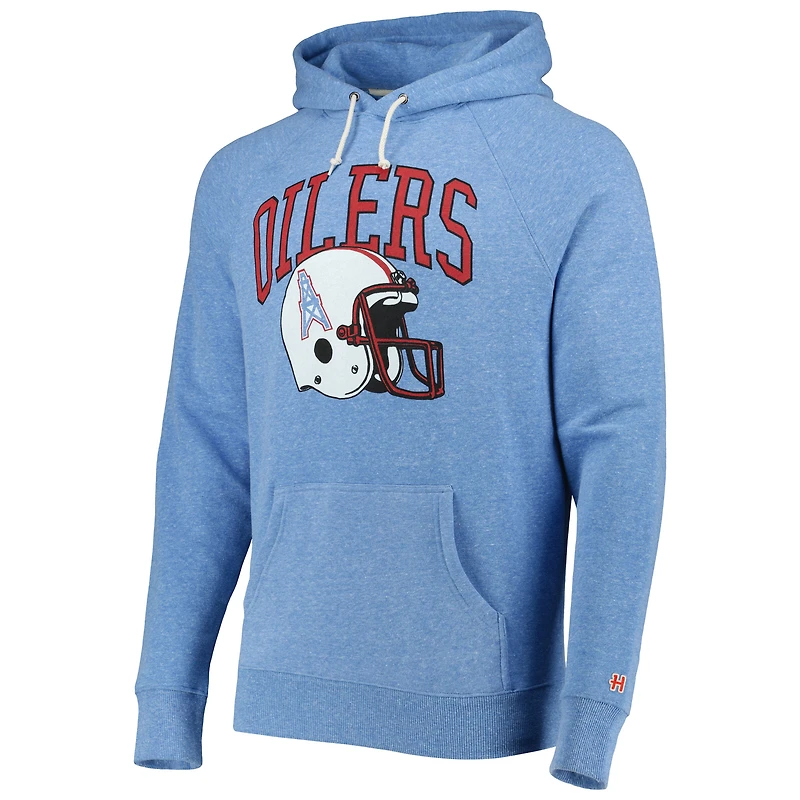 Homage Light Blue Houston Oilers Gridiron Classics Retro Helmet Tri-Blend Raglan Pullover Hoodie