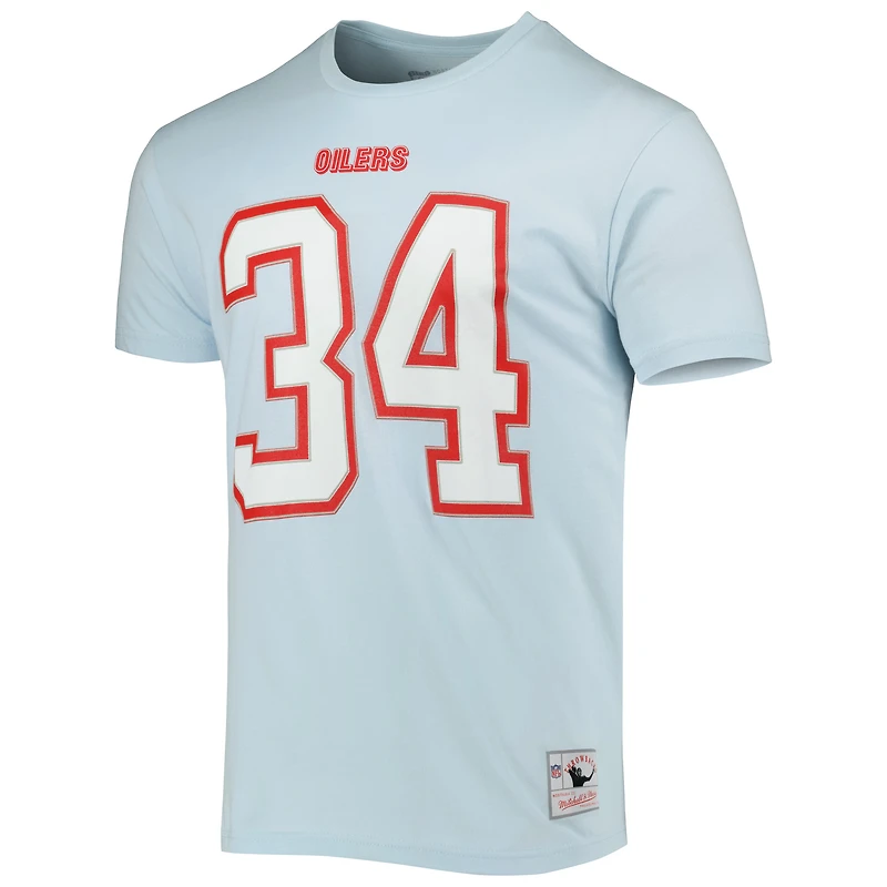 Men's Mitchell & Ness Earl Campbell Light Blue Houston Oilers Retired Player Logo Name Number T-Shirt