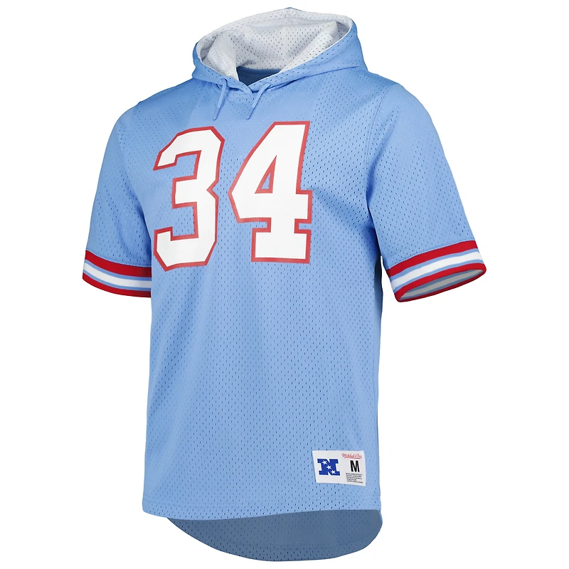 T-shirt à capuche avec nom et numéro de joueur retraité Mitchell & Ness Earl Campbell bleu clair des Houston Oilers