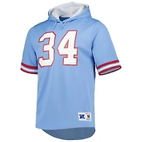 T-shirt à capuche avec nom et numéro de joueur retraité Mitchell & Ness Earl Campbell bleu clair des Houston Oilers