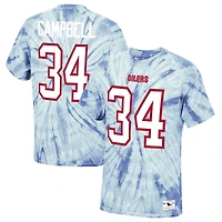 Men's Mitchell & Ness Earl Campbell Light Blue Houston Oilers Tie-Dye Retired Player Name Number T-Shirt