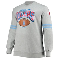 Men's Mitchell & Ness Heathered Gray Houston Oilers Big Tall Gridiron Classics Allover Print Pullover Sweatshirt