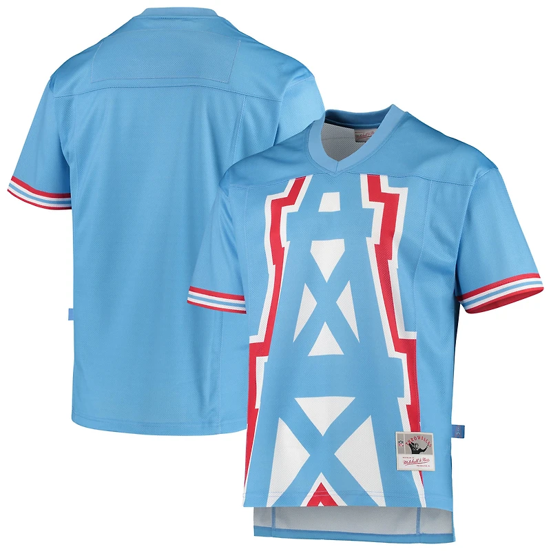 Men's Mitchell & Ness Light Blue Houston Oilers Big Face Historic Logo V-Neck T-Shirt