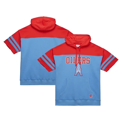 Sweat à capuche manches courtes avec logo vintage Mitchell & Ness pour hommes des Houston Oilers Gridiron Classics Off Field bleu clair