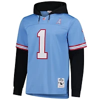Sweat à capuche bleu clair pour homme Mitchell & Ness Warren Moon des Oilers de Houston avec nom et numéro joueur Legacy Jersey