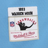 Sweat à capuche bleu clair pour homme Mitchell & Ness Warren Moon des Oilers de Houston avec nom et numéro joueur Legacy Jersey