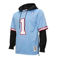 Sweat à capuche bleu clair pour homme Mitchell & Ness Warren Moon des Oilers de Houston avec nom et numéro joueur Legacy Jersey
