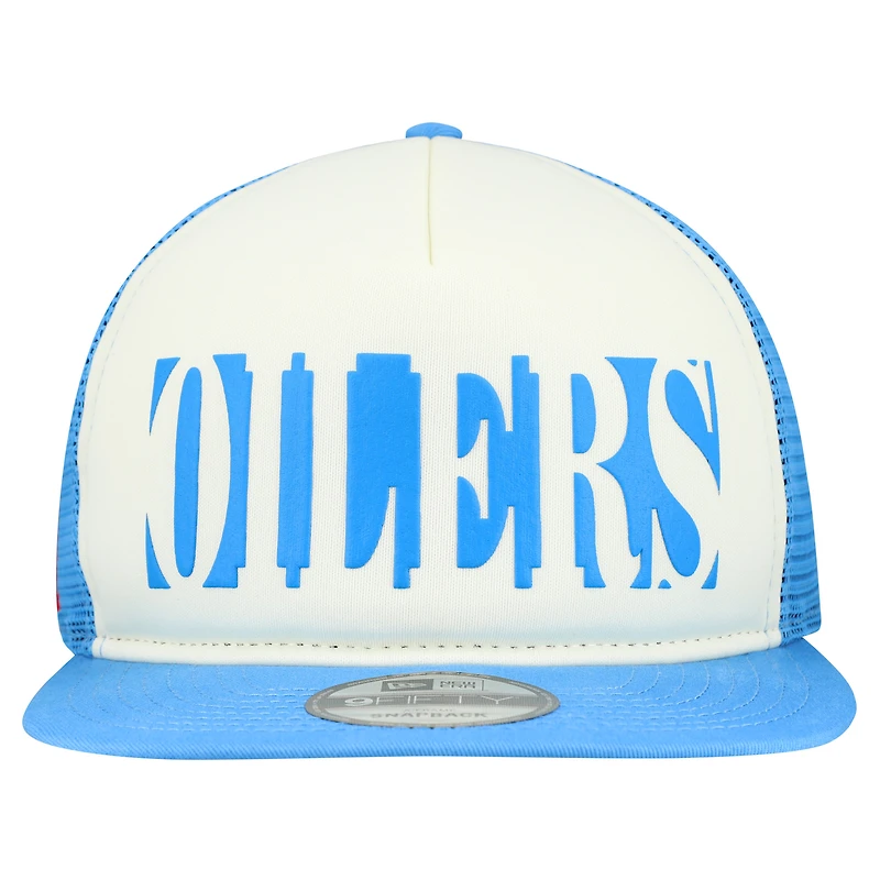 Men's New Era Cream/Light Blue Houston Oilers Gridiron Classics Cutout A-Frame 9FIFTY Snapback Hat