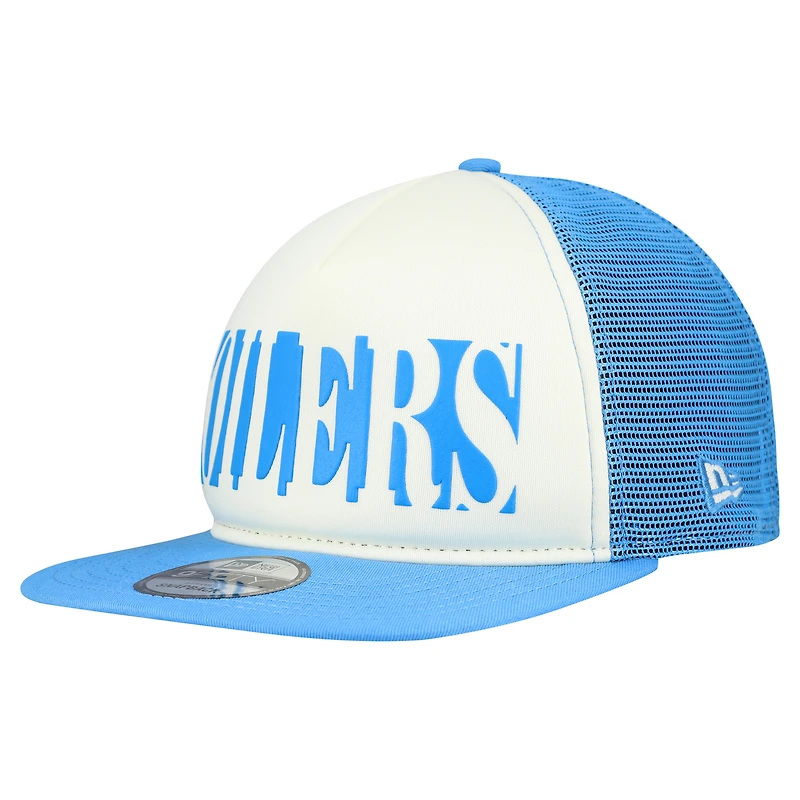 Men's New Era Cream/Light Blue Houston Oilers Gridiron Classics  Cutout A-Frame 9FIFTY Snapback Hat