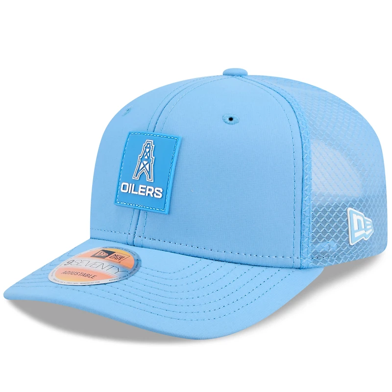 Casquette ajustable 9SEVENTY Trucker bleu clair New Era pour homme, édition 2025 des Houston Oilers, Sideline Gridiron Classics