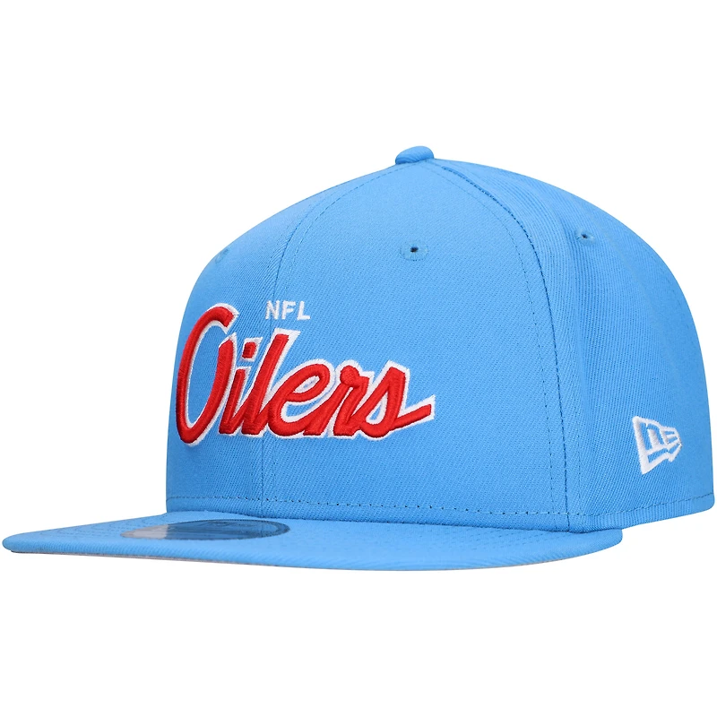 Casquette Snapback 9FIFTY Main Script 9FIFTY des Houston Oilers Gridiron Classics New Era bleu clair pour homme