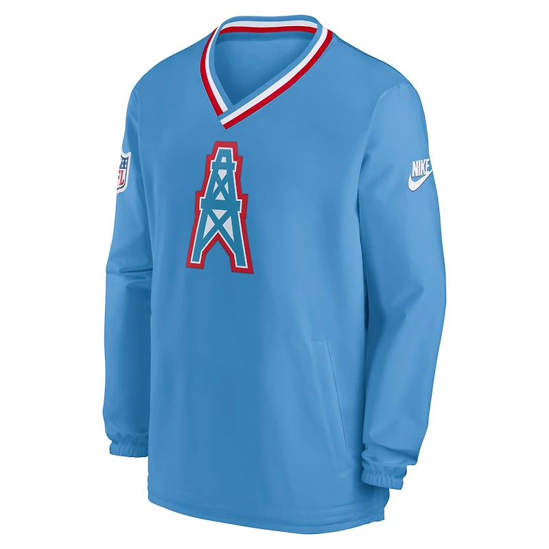Pull coupe-vent à col en V Nike bleu clair Houston Oilers Gridiron Classics pour homme