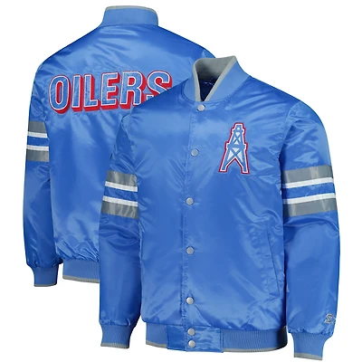 Veste universitaire à boutons-pression Starter Scout I pour homme, bleu clair, avec logo vintage des Houston Oilers Gridiron Classics