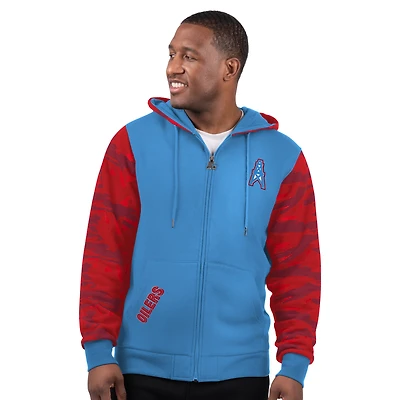 Sweat à capuche zippé bleu clair pour homme avec logo vintage Starter Houston Oilers Thursday Night Gridiron