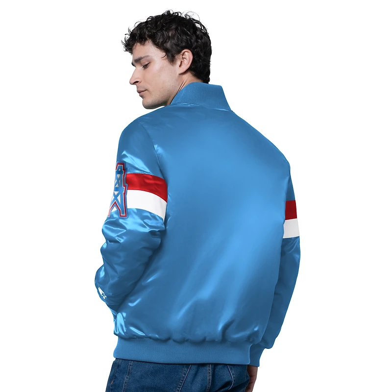 Men's Starter Light Blue Houston Oilers Triple Option Satin Varsity Vintage Logo Full-Snap Jacket
