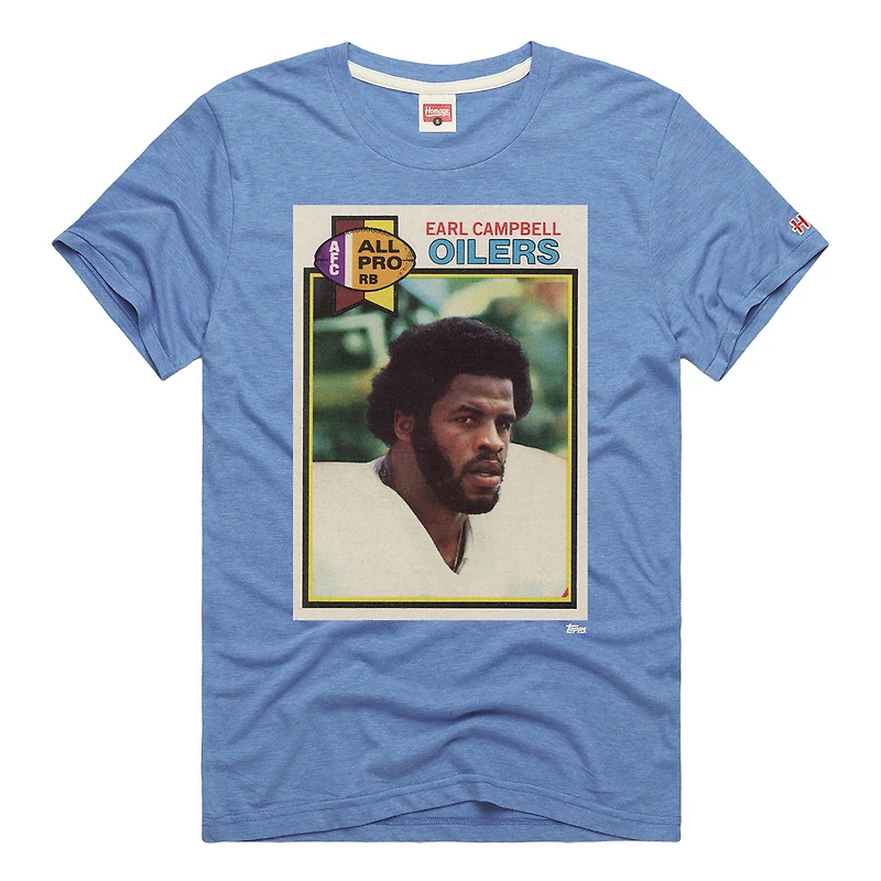 T-shirt unisexe Hommage à Earl Campbell, bleu clair, Houston Oilers Gridiron Classics NFL Topps Trading Card, mélange de trois matières