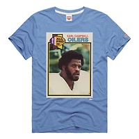 T-shirt unisexe Hommage à Earl Campbell, bleu clair, Houston Oilers Gridiron Classics NFL Topps Trading Card, mélange de trois matières