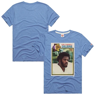 T-shirt unisexe Hommage à Earl Campbell, bleu clair, Houston Oilers Gridiron Classics NFL Topps Trading Card, mélange de trois matières