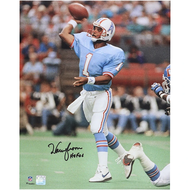 Warren Moon Houston Oilers Autographed 16" x 20" Light Blue Jersey Throwing Photograph with "HOF 06" Inscription
