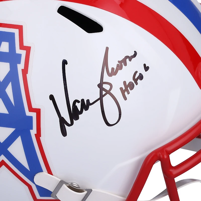 Casque réplique autographié par Warren Moon des Houston Oilers de 1981 à 1998 avec inscription « HOF 06 »