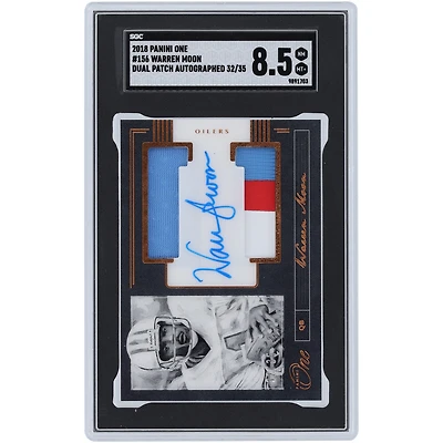 Warren Moon Houston Oilers Autographed 2018 Panini One Dual Tri-Color Relic Patch #156 #32/35 SGC Authenticated 8.5 Card
