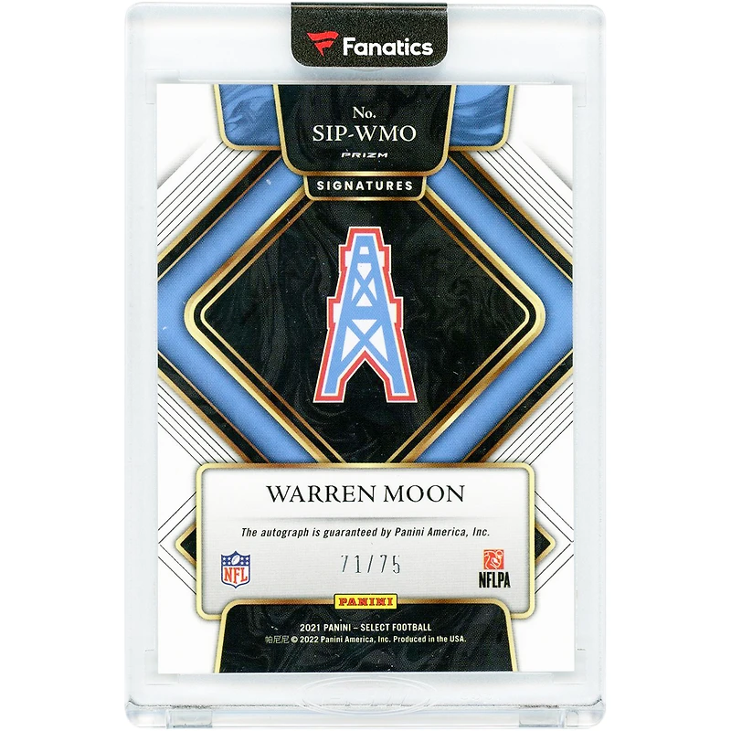 Carte autographiée par Warren Moon des Houston Oilers, Panini Select Silver Prizm 2021 #SIP-WMO #71/75