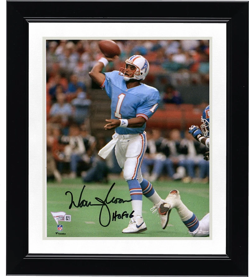 Warren Moon Houston Oilers Autographed 8" x 10" Light Blue Jersey Throwing Photograph with "HOF 06" Inscription