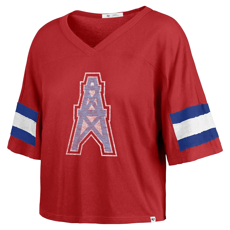 T-shirt court à col en V pour femme '47 Red Houston Oilers Gridiron Classics Double Header Scout