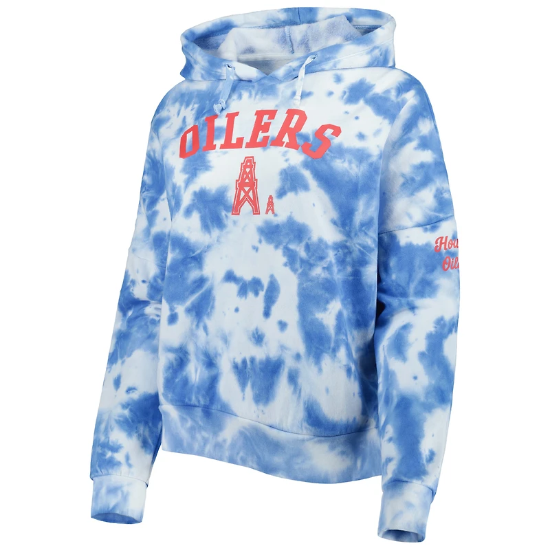 Women's New Era Light Blue Houston Oilers Gridiron Classics Cloud Dye Fleece Pullover Hoodie