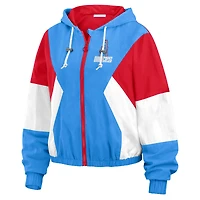 Veste coupe-vent entièrement zippée à blocs de couleurs bleu clair/rouge des Oilers Houston pour femme WEAR by Erin Andrews
