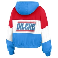 Veste coupe-vent entièrement zippée à blocs de couleurs bleu clair/rouge des Oilers Houston pour femme WEAR by Erin Andrews