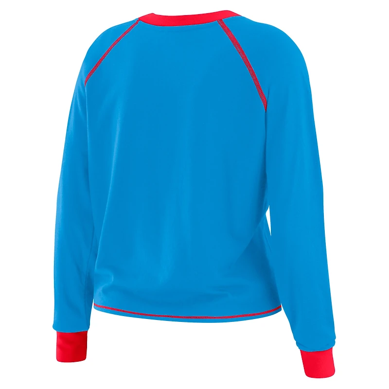Haut à manches longues noué sur le devant bleu clair/rouge Houston Oilers pour femme WEAR by Erin Andrews