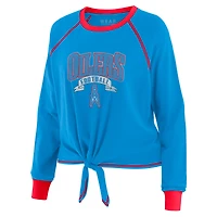 Haut à manches longues bleu clair/rouge Houston Oilers nouer sur le devant pour femme WEAR by Erin Andrews