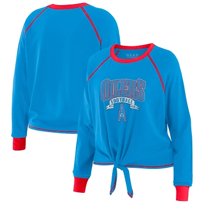 Haut à manches longues bleu clair/rouge Houston Oilers nouer sur le devant pour femme WEAR by Erin Andrews