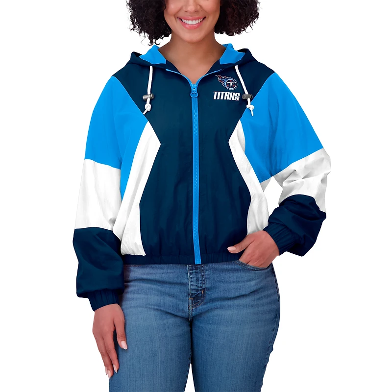 Veste coupe-vent zippée à blocs de couleurs grande taille pour femme WEAR by Erin Andrews bleu marine/bleu clair des Houston Oilers