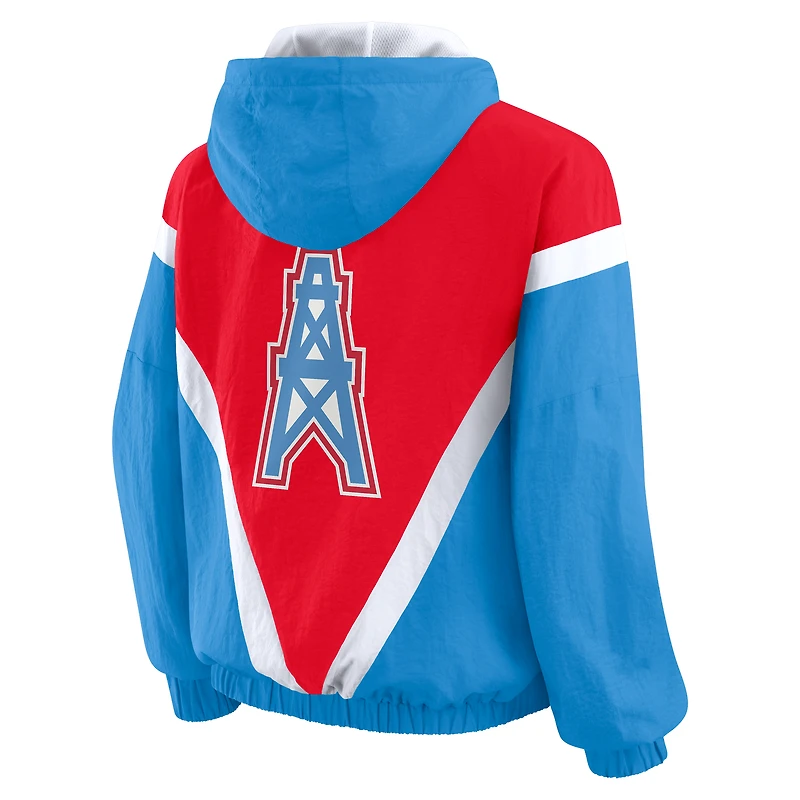 Coupe-vent à capuche entièrement zippé et froissé rétro rouge/bleu clair des Titans du Tennessee pour femmes par Erin Andrews