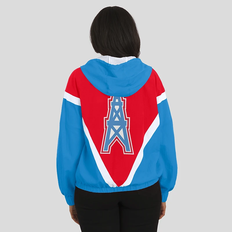 Women's WEAR by Erin Andrews Red/Light Blue Tennessee Titans Retro Crinkle Full-Zip Hoodie Windbreaker