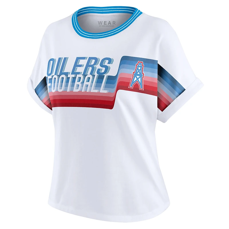 T-shirt court à rayures centrales blanc pour femme WEAR by Erin Andrews des Oilers de Houston