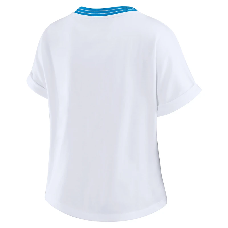 T-shirt court à rayures centrales blanc pour femme WEAR by Erin Andrews des Oilers de Houston