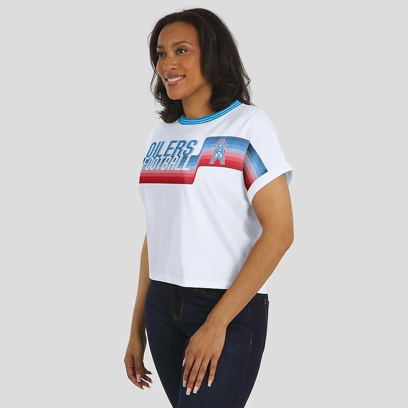 T-shirt court à rayures centrales blanc pour femme WEAR by Erin Andrews des Oilers de Houston