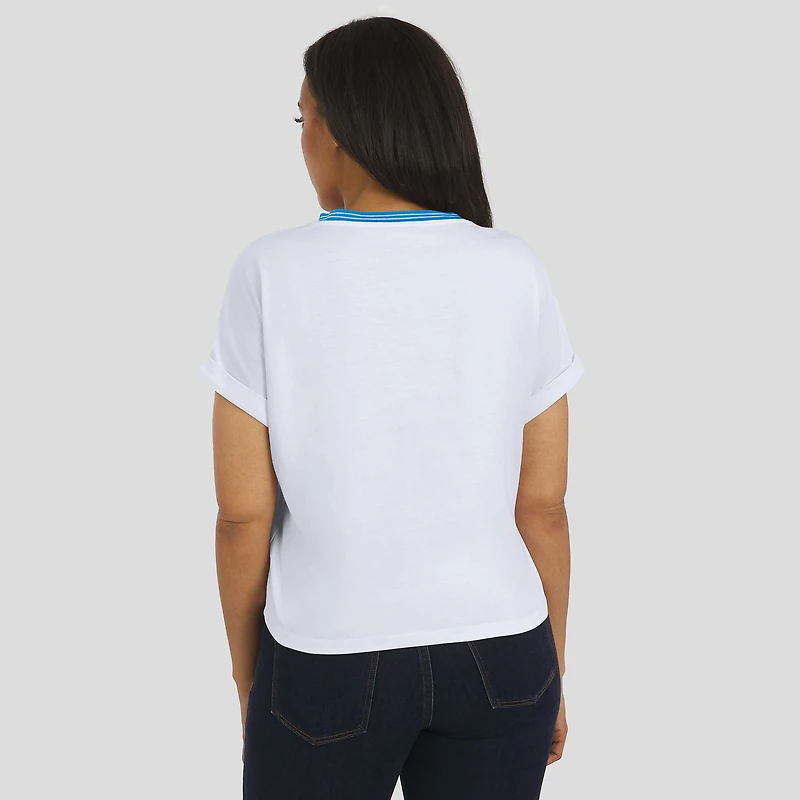 Women's WEAR by Erin Andrews White Houston Oilers Cropped Center Stripe Dolman T-Shirt