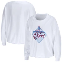 Women's WEAR by Erin Andrews White Houston Oilers Gridiron Classics Domestic Cropped Long Sleeve T-Shirt