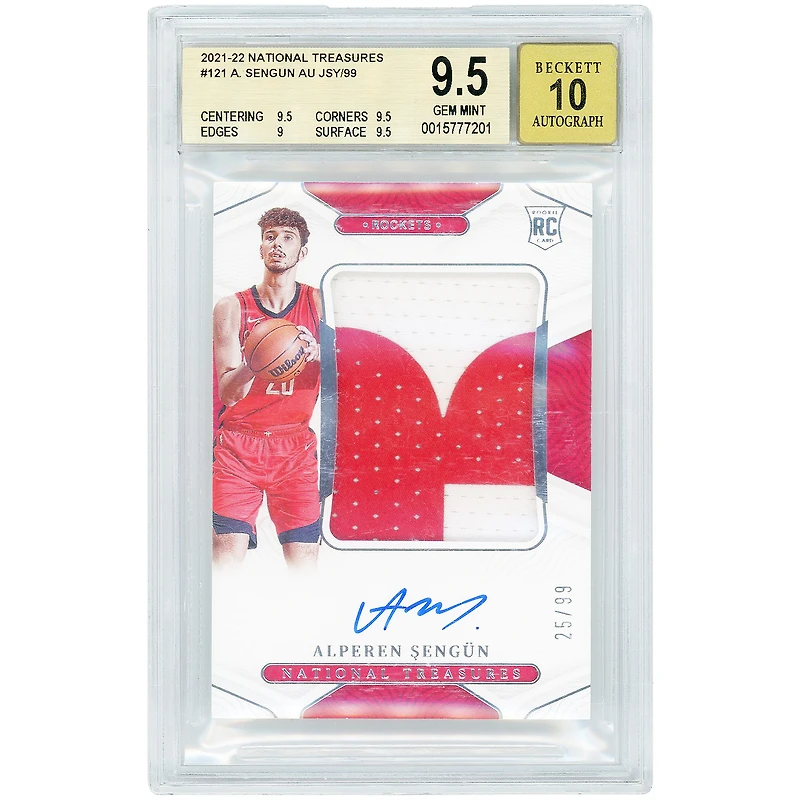 Alperen Şengün Houston Rockets Autographed 2021-22 Panini National Treasures Two-Color RPA #121 #25/99 BGS Authenticated 9.5/10 Rookie Card - 9.5,9.5,9,9.5 Subgrades