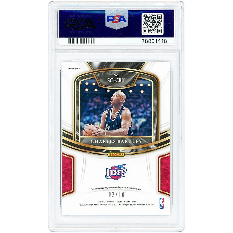 Charles Barkley Houston Rockets Autographed 2020-21 Panini Select Purple Pulsar Prizm #SG-CBK #2/10 PSA Authenticated 10 Card