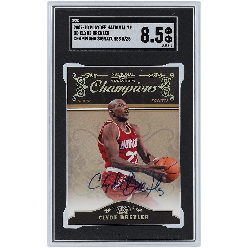 Clyde Drexler Houston Rockets Autographed 2009-10 Panini Playoff National Treasures Championship Signatures #CD #5/25 SGC Authenticated 8.5 Card 