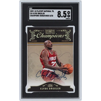 Clyde Drexler Houston Rockets Autographed 2009-10 Panini Playoff National Treasures Championship Signatures #CD #5/25 SGC Authenticated 8.5 Card 