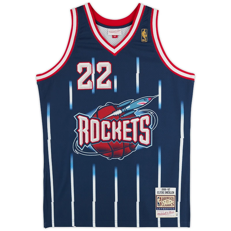 Clyde Drexler Houston Rockets Autographed Mitchell & Ness Navy 1996-97 Authentic Jersey