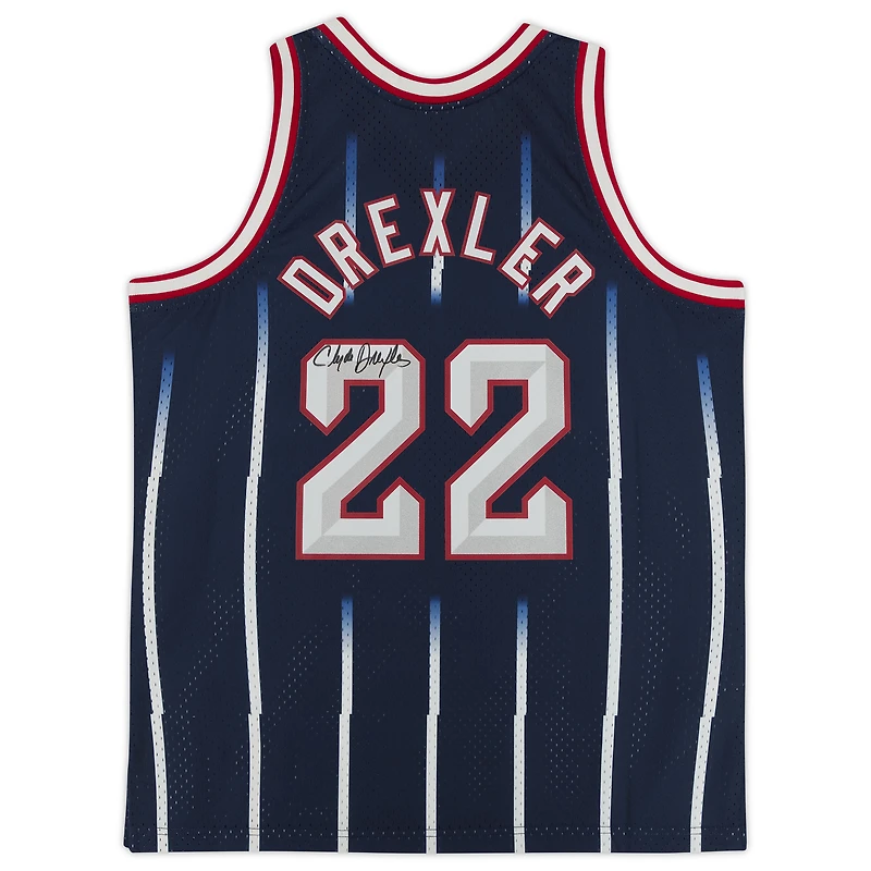 Clyde Drexler Houston Rockets Autographed Navy 1996-97 Mitchell & Ness Replica Jersey