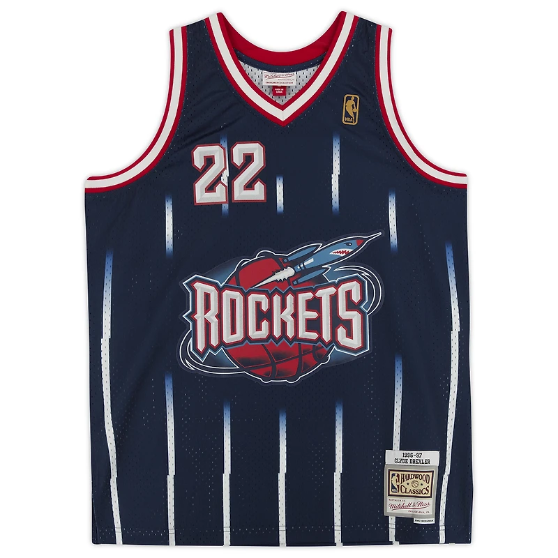 Clyde Drexler Houston Rockets Autographed Navy 1996-97 Mitchell & Ness Replica Jersey